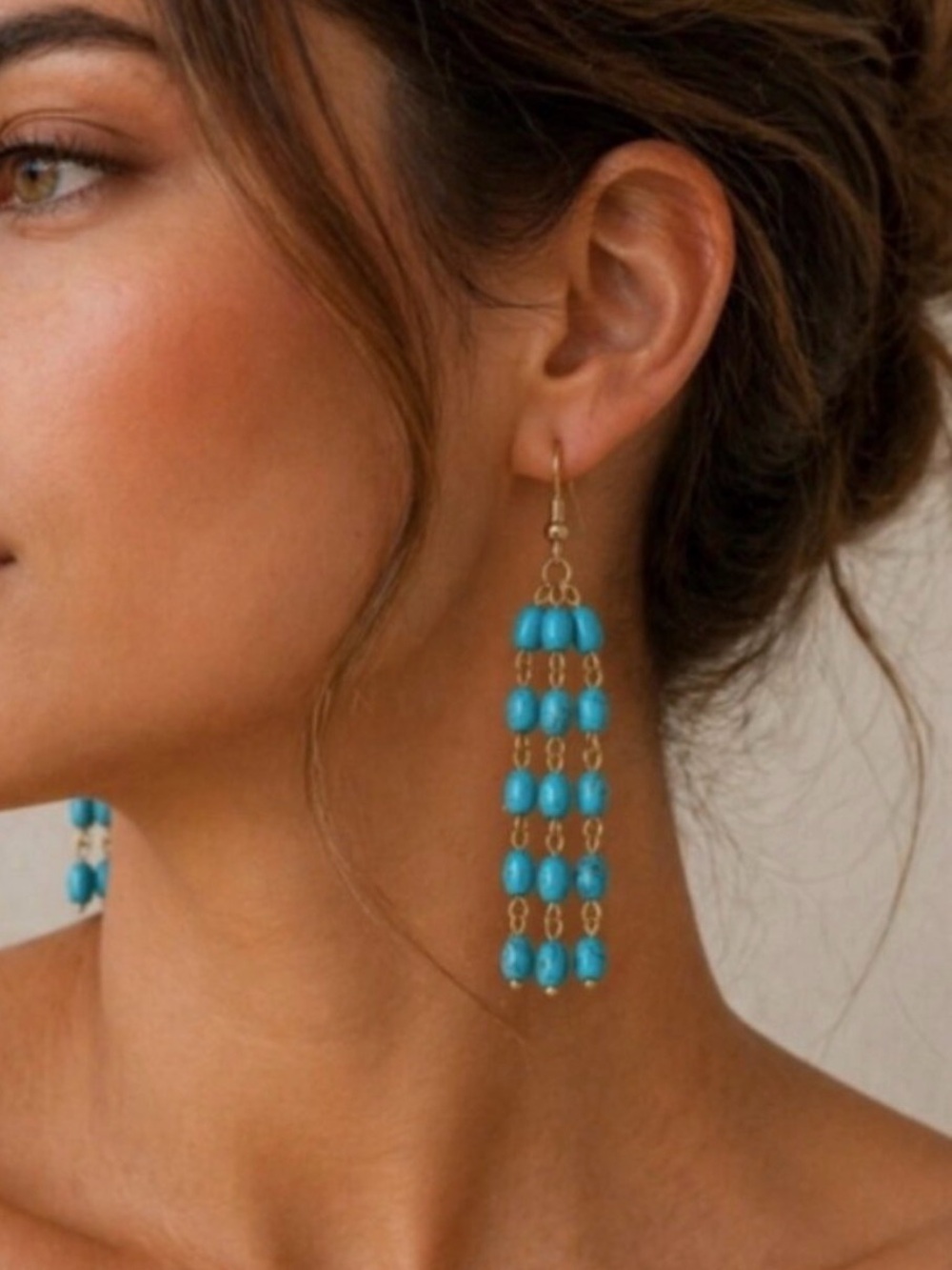 Plunder Turquoise Howlite Beaded Cascade Earrings with Gold Hooks